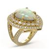 Image 2 : 11.19 ctw Certified Opal & Diamond Victorian Ring 14K Yellow Gold