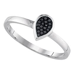 Sterling Silver Round Black Color Enhanced Diamond Teardrop Cluster Ring 1/20 Cttw