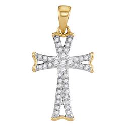 14kt Yellow Gold Round Diamond Flared Cross Faith Pendant 1/8 Cttw