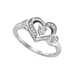 Sterling Silver Round Diamond Solitaire Heart Ring 1/20 Cttw