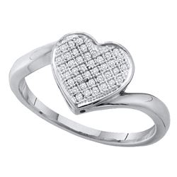 Sterling Silver Round Diamond Heart Ring 1/10 Cttw