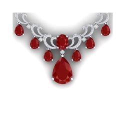36.85 ctw Ruby & VS Diamond Necklace 18K White Gold
