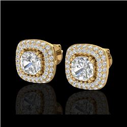 2.16 ctw Micro Pave VS/SI Diamond Earrings Halo 18K Yellow Gold