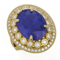 13.85 ctw Certified Sapphire & Diamond Victorian Ring 14K Yellow Gold