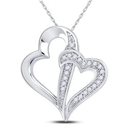 10kt White Gold Round Diamond Double Linked Heart Pendant 1/20 Cttw