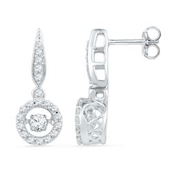 10kt White Gold Round Diamond Circle Frame Moving Twinkle Solitaire Dangle Earrings 5/8 Cttw