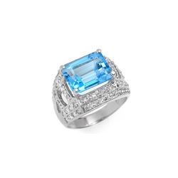 6.50 ctw Blue Topaz & Diamond Ring 14K White Gold