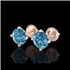 Image 1 : 3.01 ctw Fancy Intense Blue Diamond Art Deco Earrings 18K Rose Gold