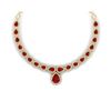 Image 1 : 51.41 ctw Ruby & VS Diamond Necklace 18K Yellow Gold