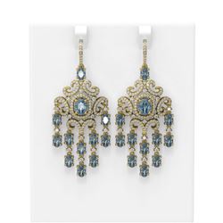 14.83 ctw Blue Topaz & Diamond Earrings 18K Yellow Gold