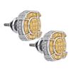 Image 1 : Sterling Silver Mens Round Yellow Color Enhanced Diamond Cluster Earrings 1/8 Cttw