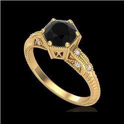 1.17 ctw Fancy Black Diamond Engagement Art Deco Ring 18K Yellow Gold