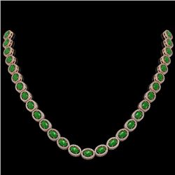 34.11 ctw Jade & Diamond Micro Pave Halo Necklace 10K Rose Gold
