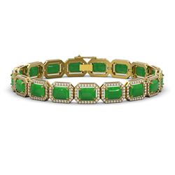 25.36 ctw Jade & Diamond Micro Pave Halo Bracelet 10K Yellow Gold