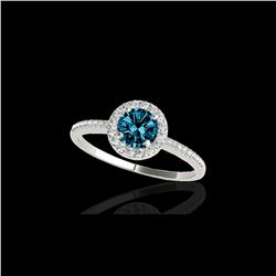 1.2 ctw SI Certified Fancy Blue Diamond Solitaire Halo Ring 10K White Gold
