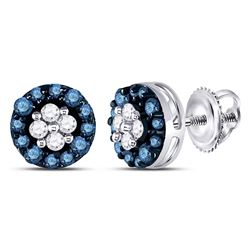 10kt White Gold Round Blue Color Enhanced Diamond Cluster Earrings 1/3 Cttw