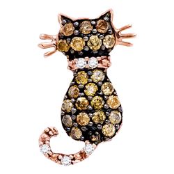 10k Rose Gold Brown Diamond Kitty Cat Feline Pendant 1/3 Cttw