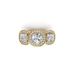 2.7 ctw Cushion VS/SI Diamond Art Deco 3 Stone Ring 18K Yellow Gold