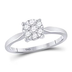 10kt White Gold Round Diamond Flower Cluster Ring 1/3 Cttw