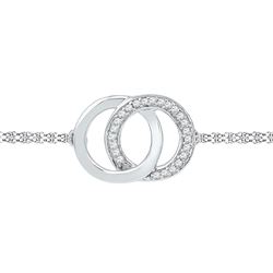 10kt White Gold Round Diamond Linked Circles Bracelet 1/12 Cttw