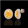 Image 2 : 8 ctw Citrine & Micro Pave VS/SI Diamond Earrings 14K Rose Gold