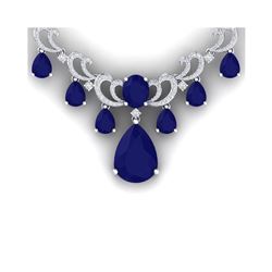36.85 ctw Sapphire & VS Diamond Necklace 18K White Gold