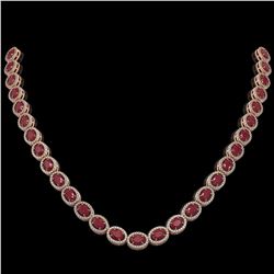 34.11 ctw Ruby & Diamond Micro Pave Halo Necklace 10K Rose Gold