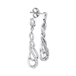 10kt White Gold Round Diamond Teardrop Dangle Screwback Earrings 1/6 Cttw