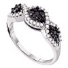 Image 1 : 14kt White Gold Round Black Color Enhanced Diamond Flower Cluster Band Ring 1/2 Cttw