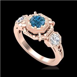 1.01 ctw Fancy Intense Blue Diamond Art Deco Ring 18K Rose Gold