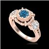 Image 1 : 1.01 ctw Fancy Intense Blue Diamond Art Deco Ring 18K Rose Gold