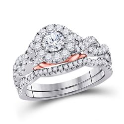 14kt Two-tone Gold Round Diamond Bridal Wedding Engagement Ring Band Set 1.00 Cttw