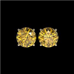 4 ctw Certified Intense Yellow Diamond Stud Earrings 10K Yellow Gold