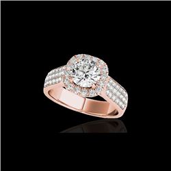 1.8 ctw Certified Diamond Solitaire Halo Ring 10K Rose Gold