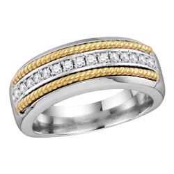 10kt White Gold Mens Round Pave-set Diamond Yellow-tone Rope Wedding Band 1/3 Cttw