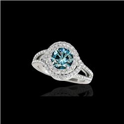 1.9 ctw SI Certified Fancy Blue Diamond Solitaire Halo Ring 10K White Gold