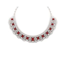 50.44 ctw Ruby & VS Diamond Necklace 18K Rose Gold
