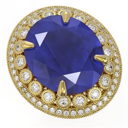 29.04 ctw Certified Sapphire & Diamond Victorian Ring 14K Yellow Gold