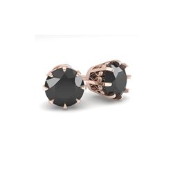 3.0 ctw Black Diamond Stud Solitaire Earrings 18K Rose Gold