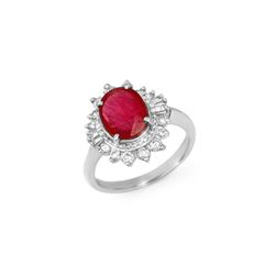 4.50 ctw Ruby & Diamond Ring 18K White Gold
