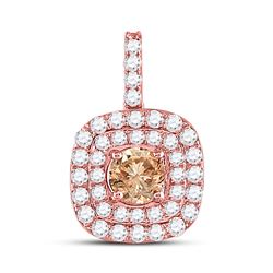 14kt Rose Gold Round Brown Diamond Halo Solitaire Pendant 1.00 Cttw