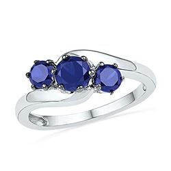 10kt White Gold Round Lab-Created Blue Sapphire 3-stone Ring 1-1/2 Cttw
