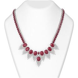 88.87 ctw Ruby & Diamond Necklace 18K White Gold