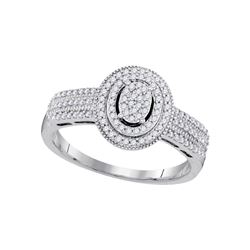 10kt White Gold Round Diamond Oval Cluster Bridal Wedding Engagement Ring 1/4 Cttw