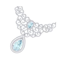 89.32 ctw Sky Topaz & VS Diamond Necklace 18K White Gold