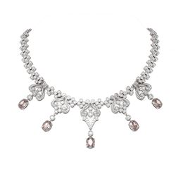 37.86 ctw Morganite & Diamond Necklace 18K White Gold