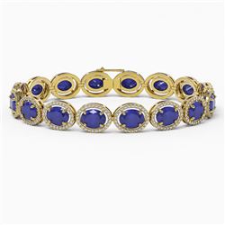 31.79 ctw Sapphire & Diamond Micro Pave Halo Bracelet 10K Yellow Gold