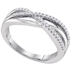 10kt White Gold Round Diamond Triple Strand Crossover Band Ring 1/6 Cttw