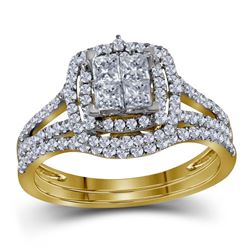 14kt Yellow Gold Princess Diamond Halo Bridal Wedding Engagement Ring Band Set 1.00 Cttw