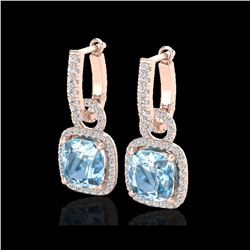 7 ctw Sky Blue Topaz & Micro Pave VS/SI Diamond Earrings 14K Rose Gold